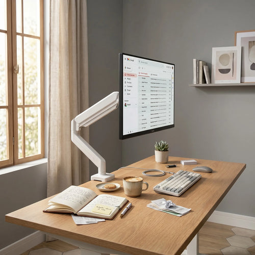 Support d'écran articulé blanc en métal pour moniteur de bureau 14 à 32 pouces
